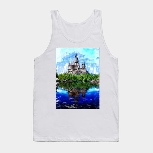 Castle By The Lake Sketch. For Vintage Castle Lovers. Tank Top by ColortrixArt